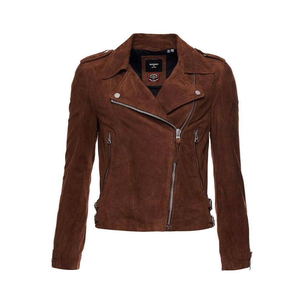 SUPERDRY Yokohama Genuine Tobacco Suede Classic Biker Jacket / NWT